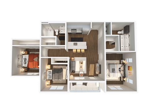Floor plan for 3 beds, 2 baths, 1173 sqft